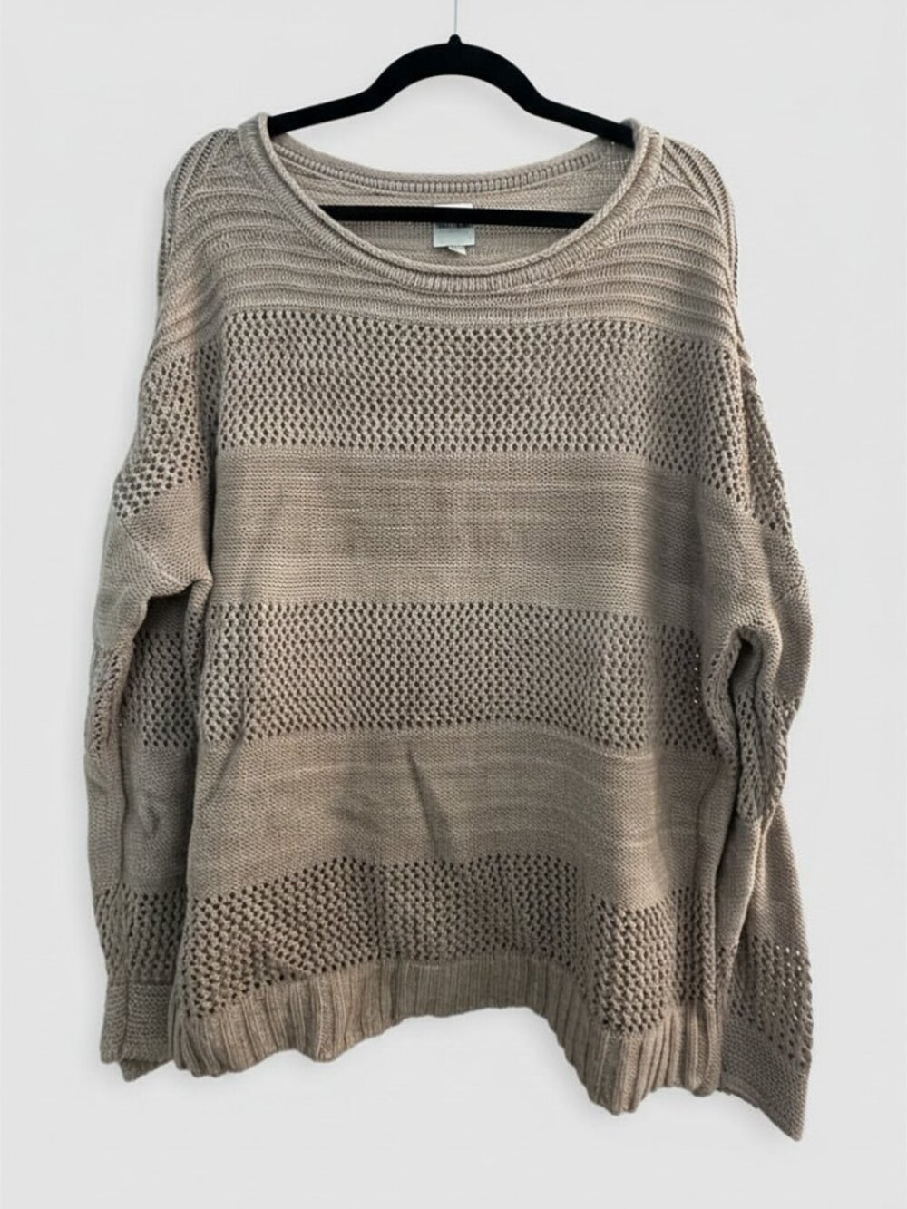 NIC+ZOE Mesh Mix Textured Sweater Large - Beige/Light Brown - Like New